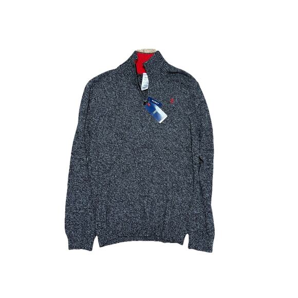 Izod NWT Boys Husky Fit Sweater Sz XL Collared 1/4 Zip Pullover Black White Red - Picture 1 of 4